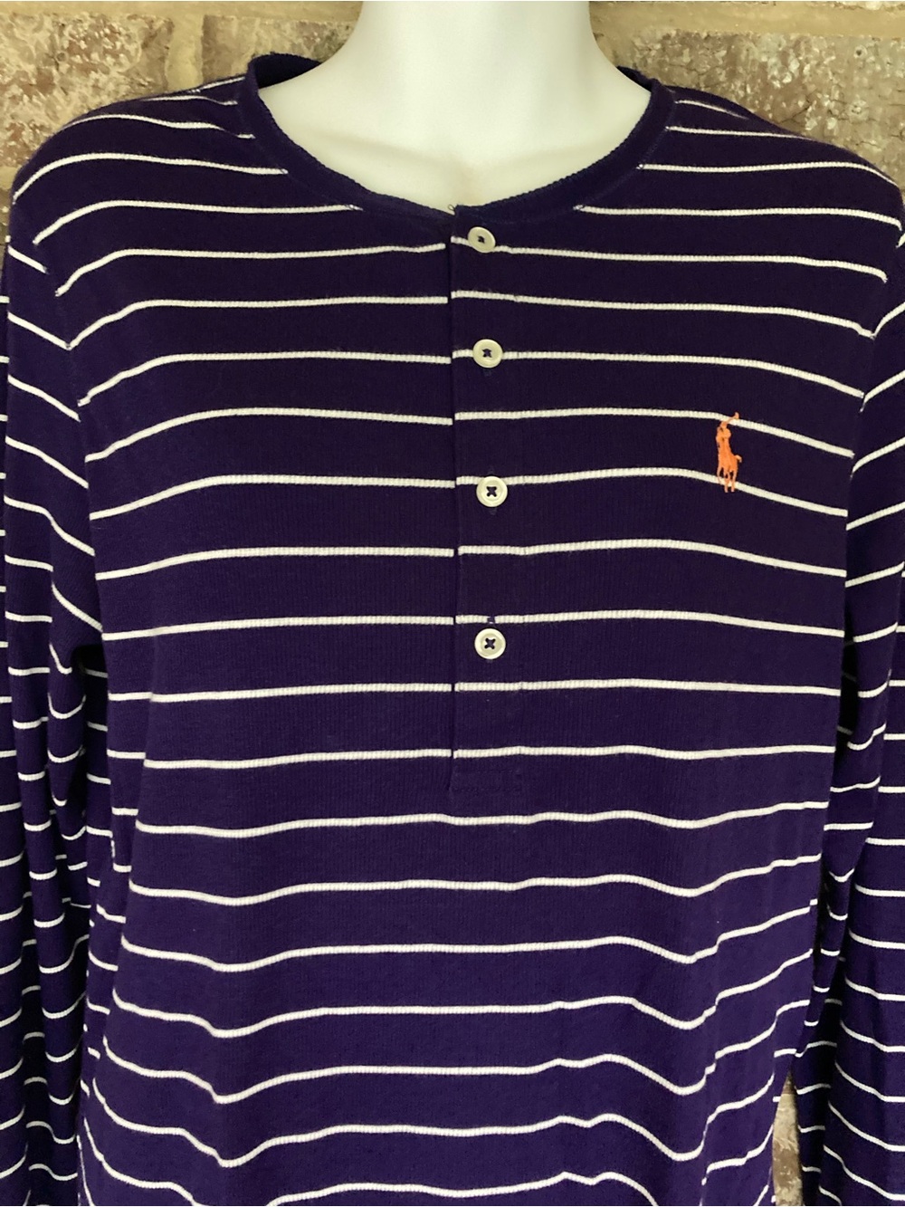 Ralph Lauren  Purple & White long sleeve T-shirt Henley Orange pony - Picture 4 of 9